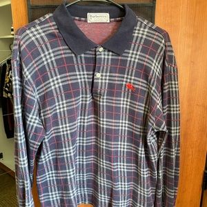 Men’s Burberry Long Sleeve Nova Check Knit Polo Blue/Red Size M